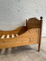 Antique Pine Sleigh Bed with Squared Top, c. 1900