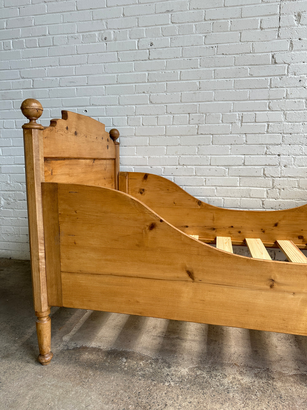 Antique Pine Sleigh Bed with Squared Top, c. 1900