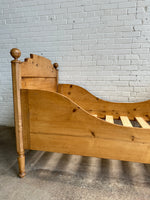 Antique Pine Sleigh Bed with Squared Top, c. 1900