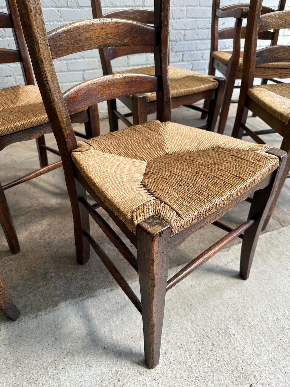 A Set of 6 Antique English Ladder Back Chairs c. 1880