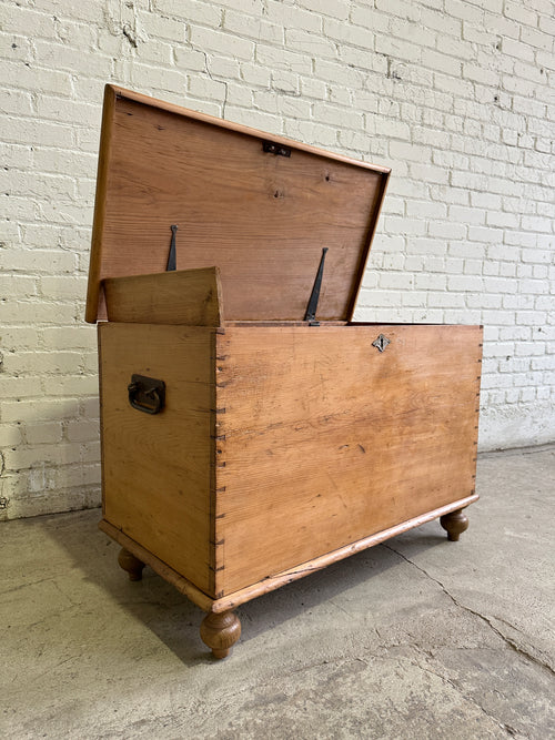 Antique Pine English Chest on Feet, c. 1870