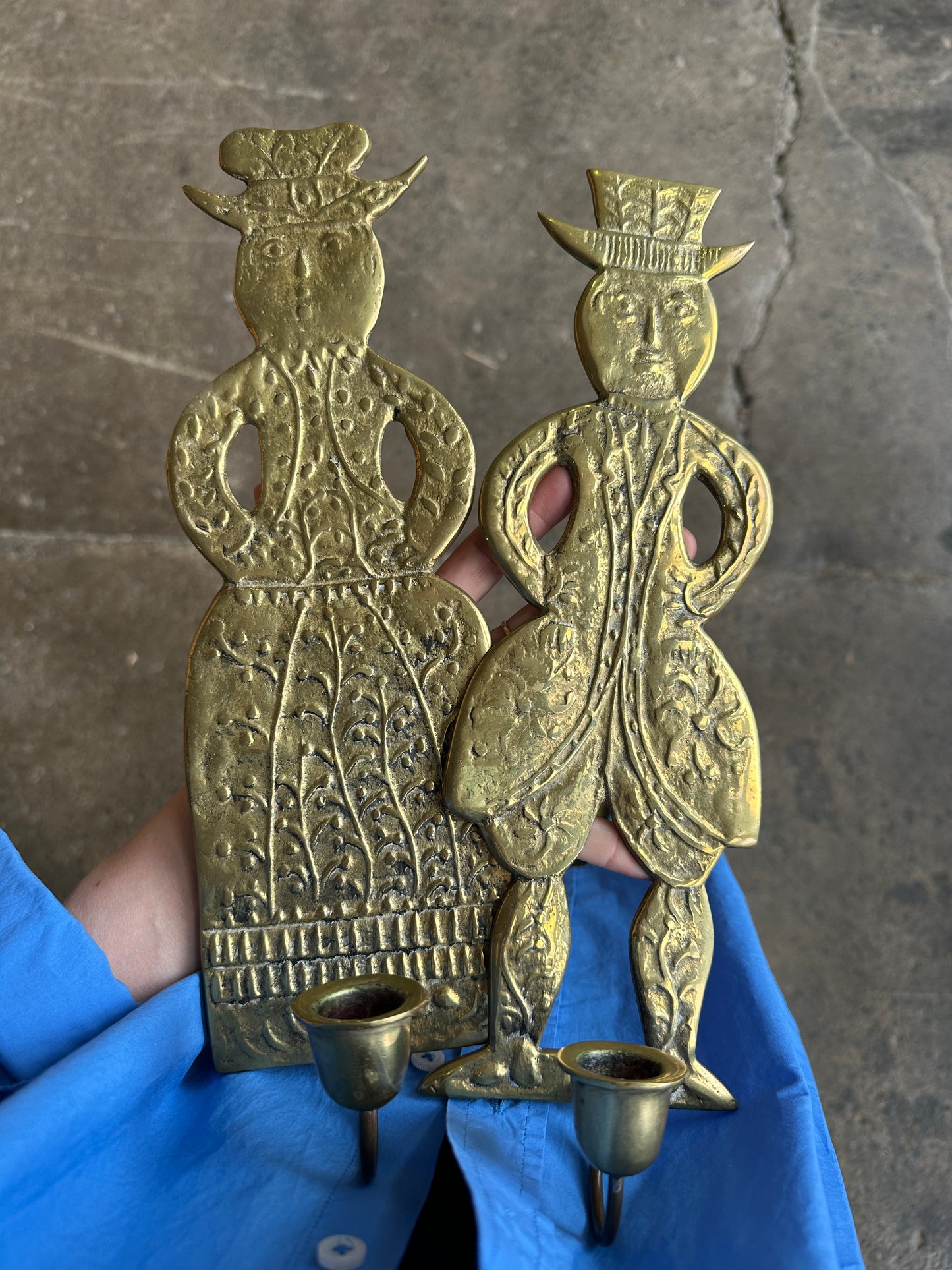 Vintage Brass Man & Woman Wall Sconces from Denmark