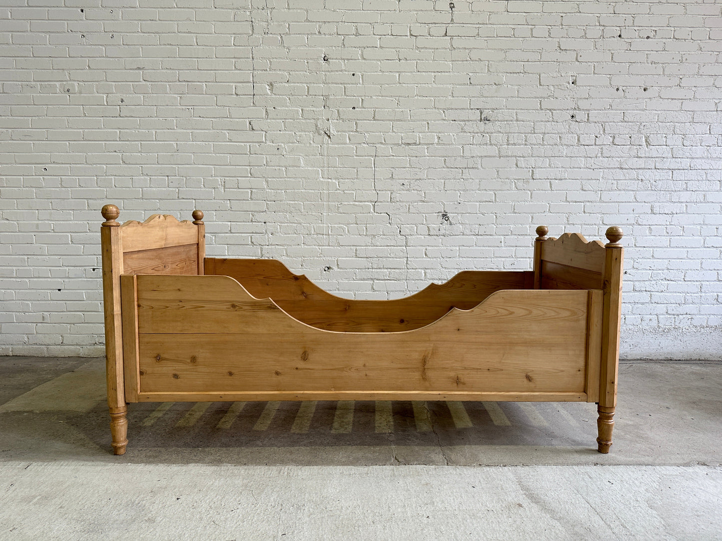 Antique Pine Sleigh Bed with Shaped Siderails, c. 1890