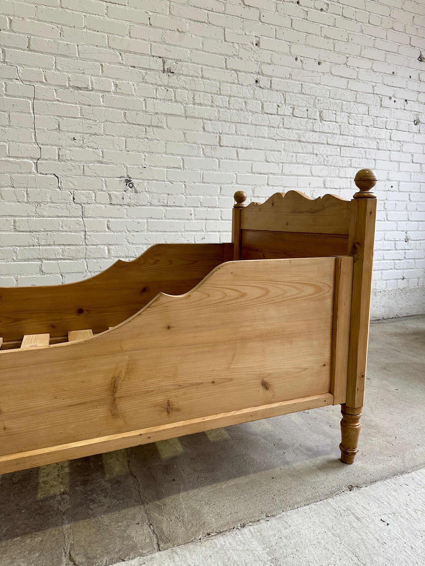 Antique Pine Sleigh Bed with Shaped Siderails, c. 1890