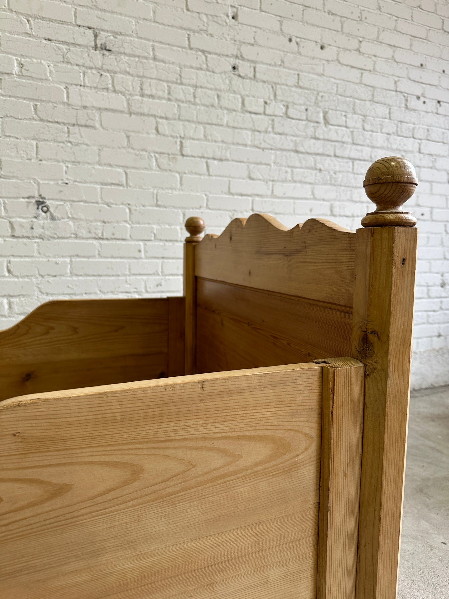 Antique Pine Sleigh Bed with Shaped Siderails, c. 1890