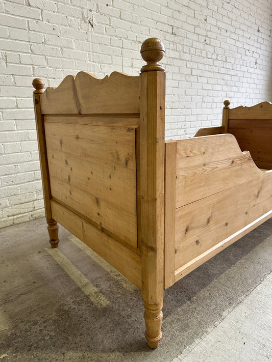 Antique Pine Sleigh Bed with Shaped Siderails, c. 1890