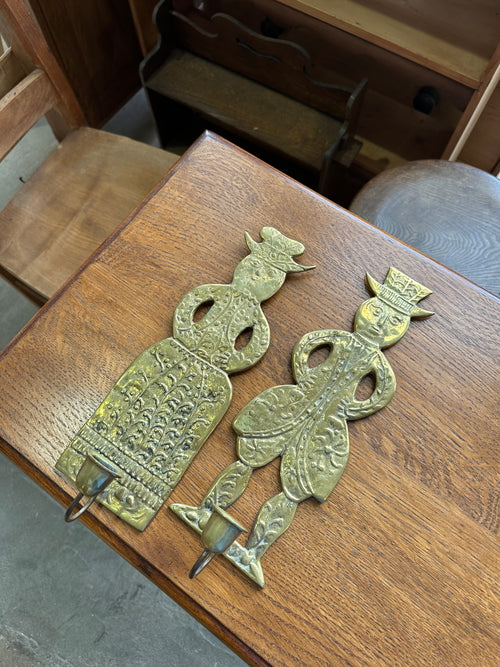 Vintage Brass Man & Woman Wall Sconces from Denmark