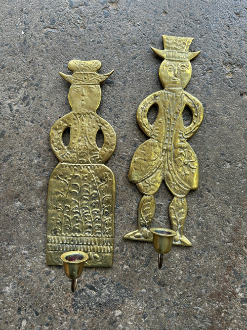 Vintage Brass Man & Woman Wall Sconces from Denmark