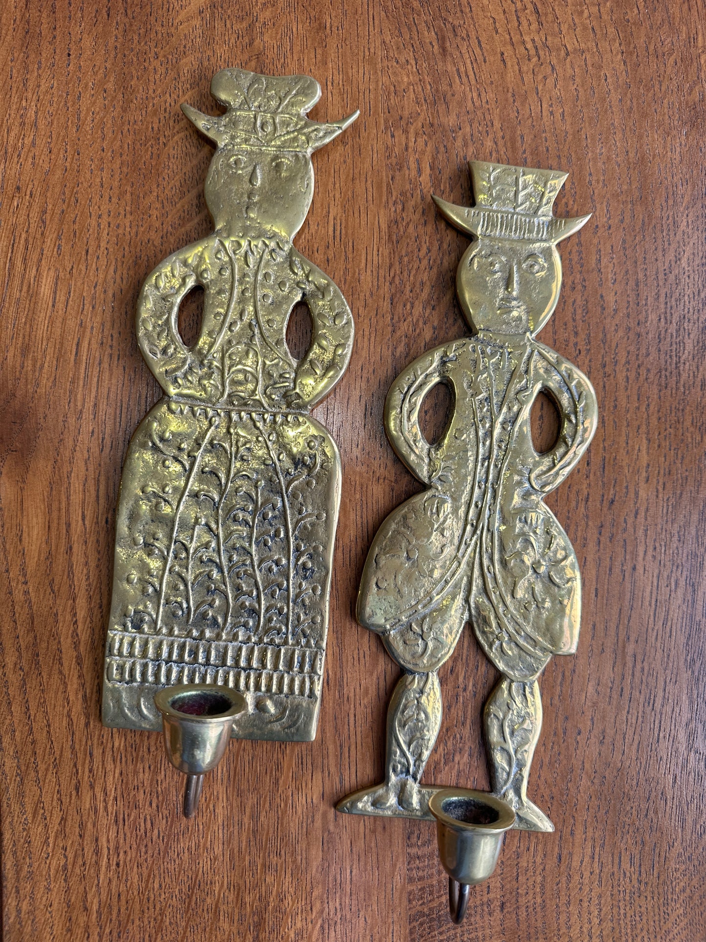 Vintage Brass Man & Woman Wall Sconces from Denmark