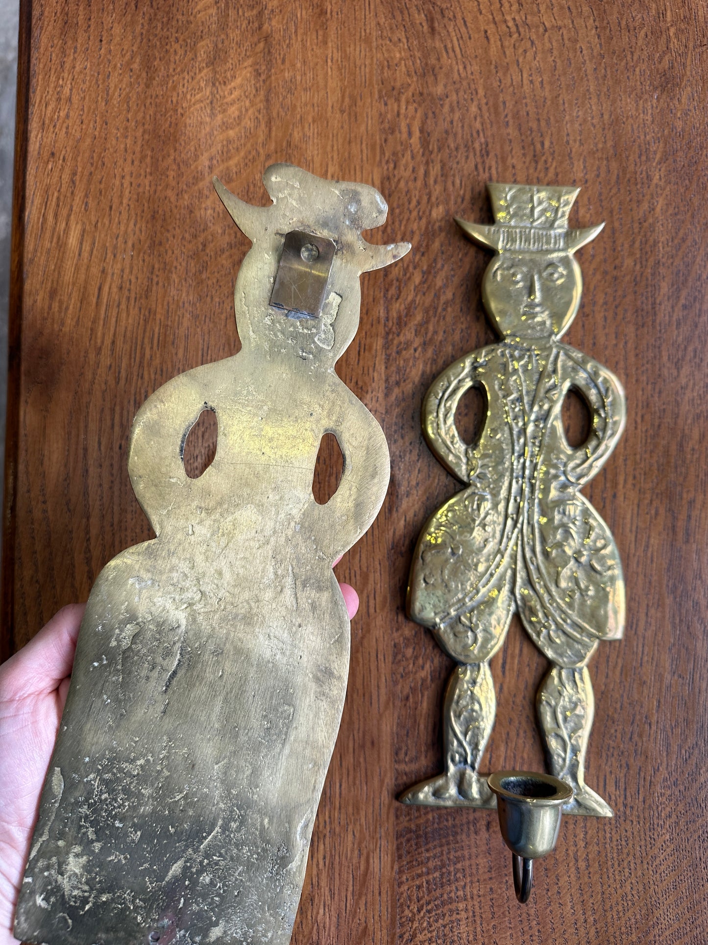 Vintage Brass Man & Woman Wall Sconces from Denmark