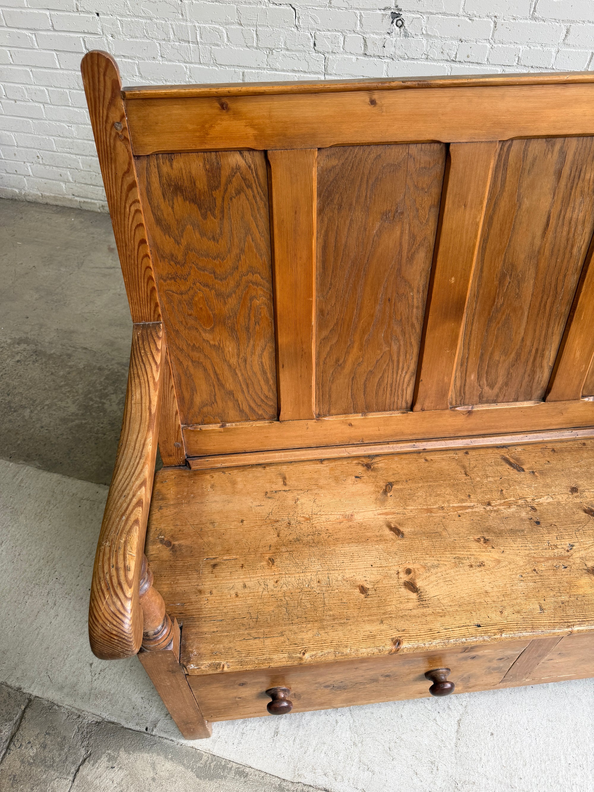 Antique Welsh Settle with Storage Drawers, c. 1880