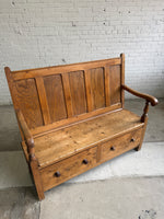 Antique Welsh Settle with Storage Drawers, c. 1880
