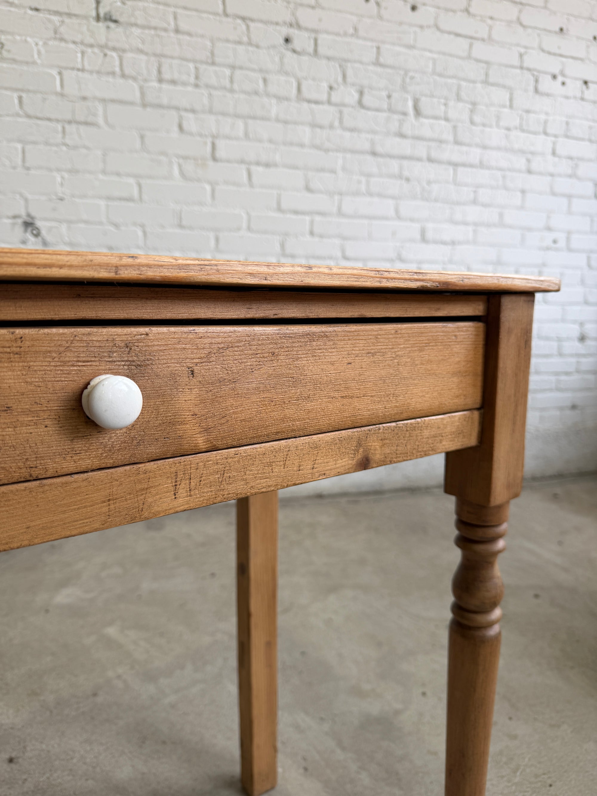 Antique Pine English Side Table with Drawer c. 1880