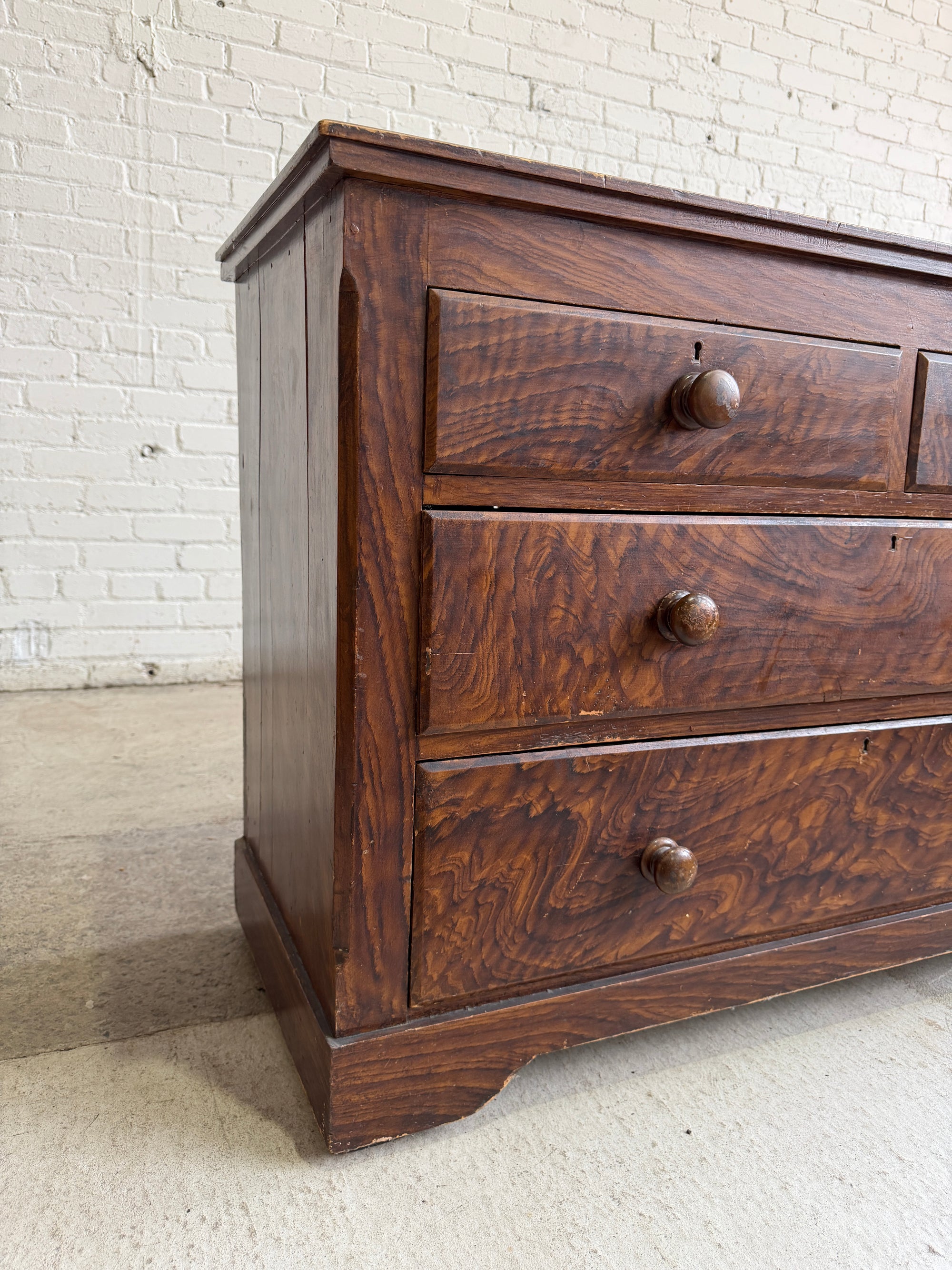 Antique Faux Grain English Chest of Drawers, c. 1890