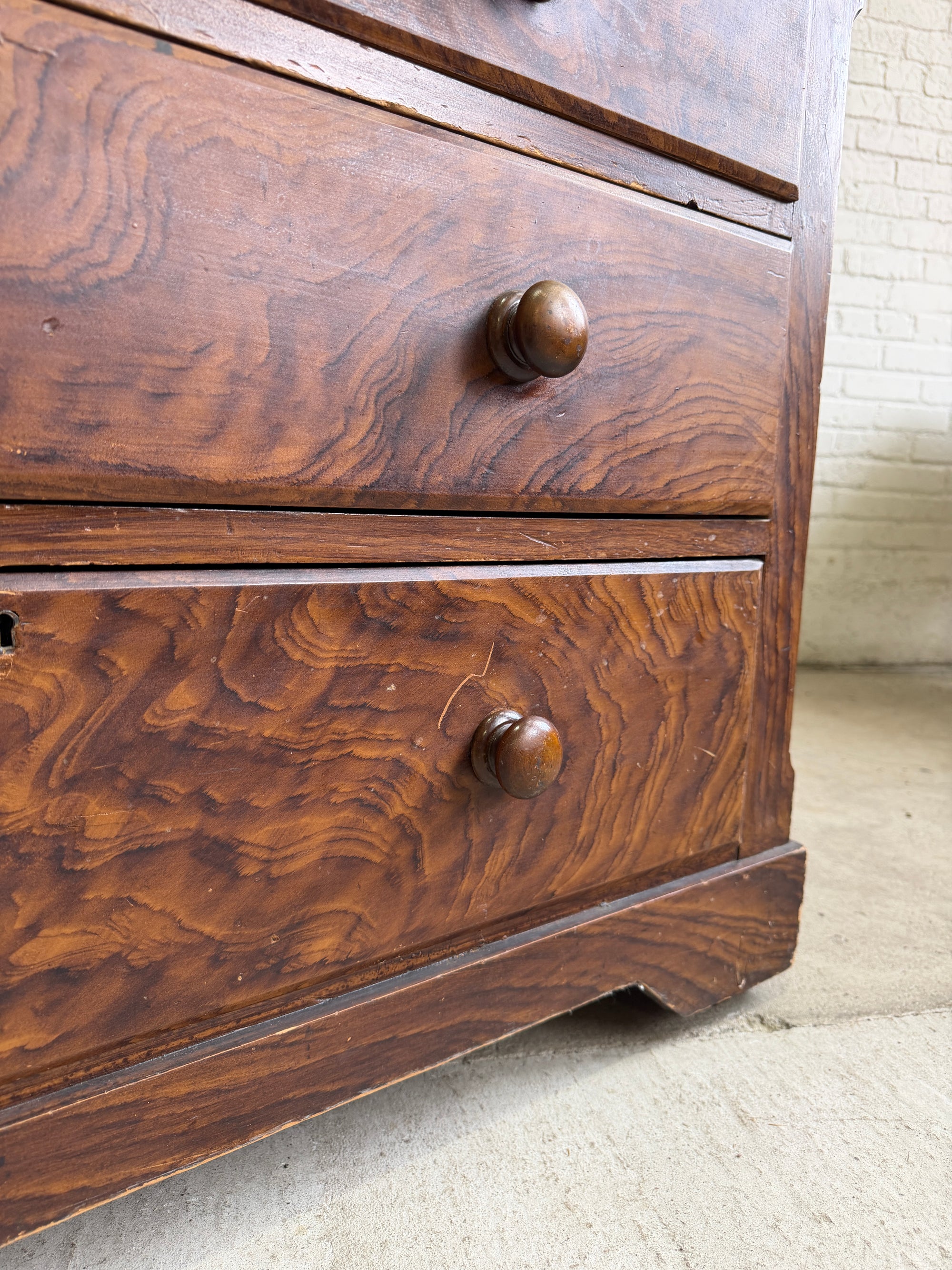 Antique Faux Grain English Chest of Drawers, c. 1890