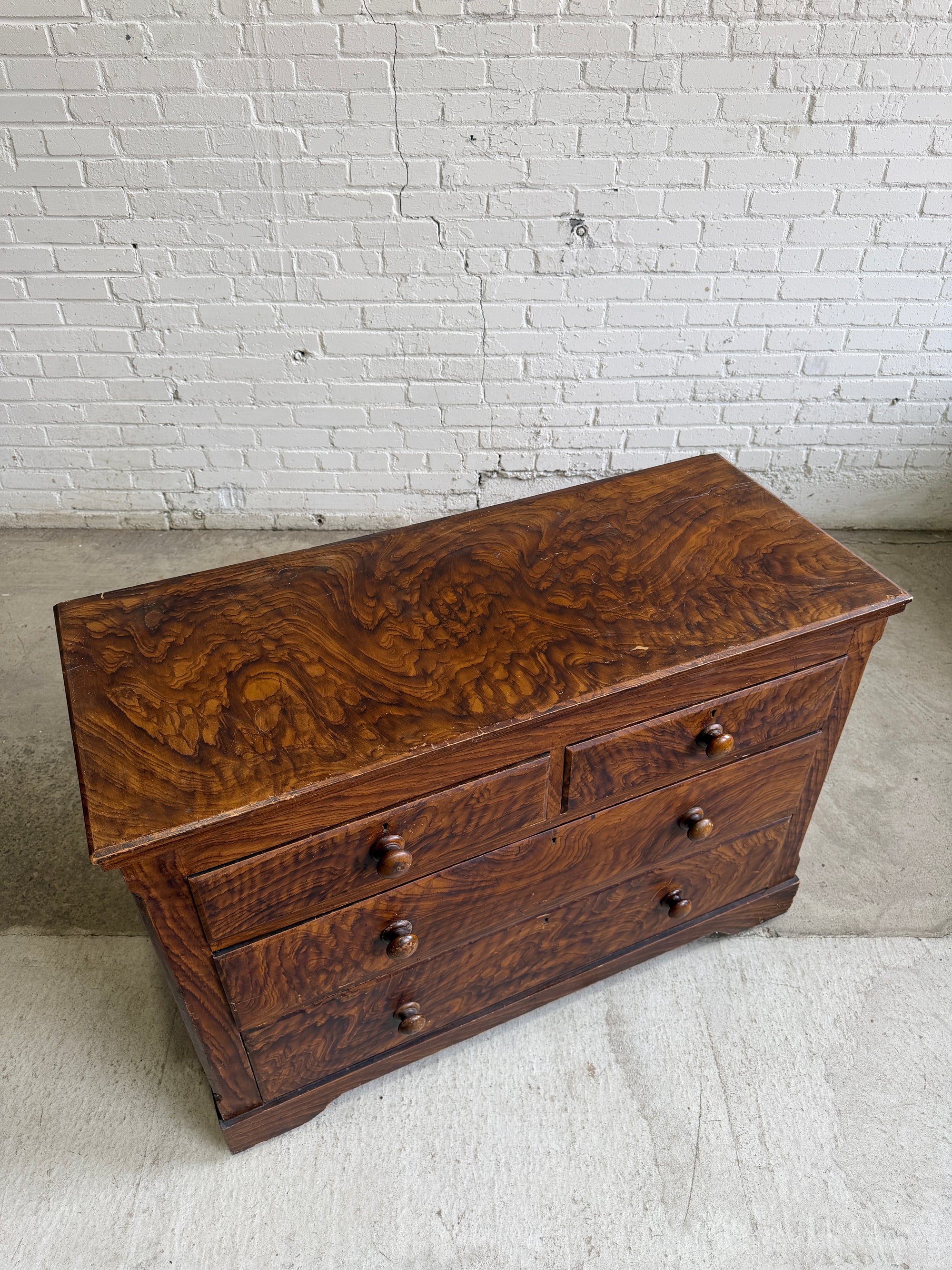 Antique Faux Grain English Chest of Drawers, c. 1890