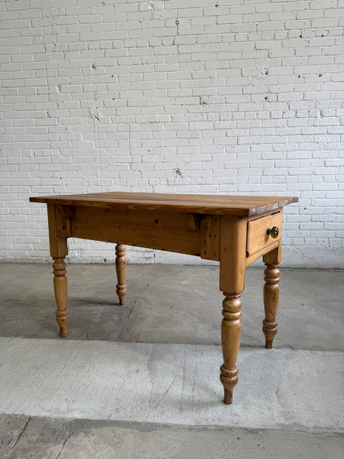Antique Pine English Scullery Table with Green Glass Knobs, c. 1890