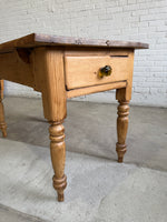 Antique Pine English Scullery Table with Green Glass Knobs, c. 1890