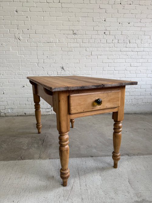 Antique Pine English Scullery Table with Green Glass Knobs, c. 1890