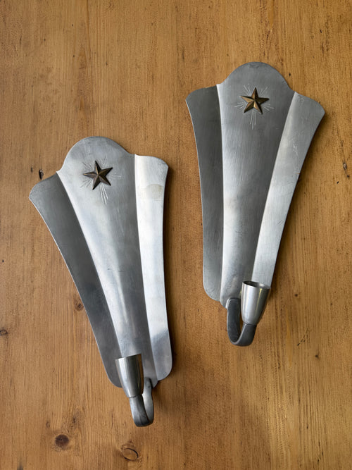 Vintage Swedish Pewter Wall Sconces