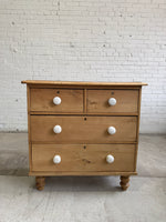 Antique Pine English Chest of Drawers with Porcelain Knobs