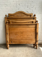 Antique Pine Sleigh Bed with Leaf and Berry Carvings c. 1890