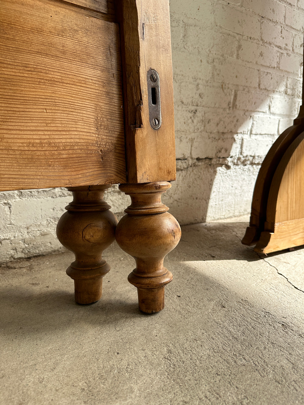 Antique Pine Sleigh Bed with Leaf and Berry Carvings c. 1890