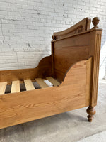 Antique Pine Sleigh Bed with Leaf and Berry Carvings c. 1890