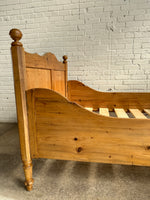 Extra Wide Antique Pine Sleigh Bed, c. 1900