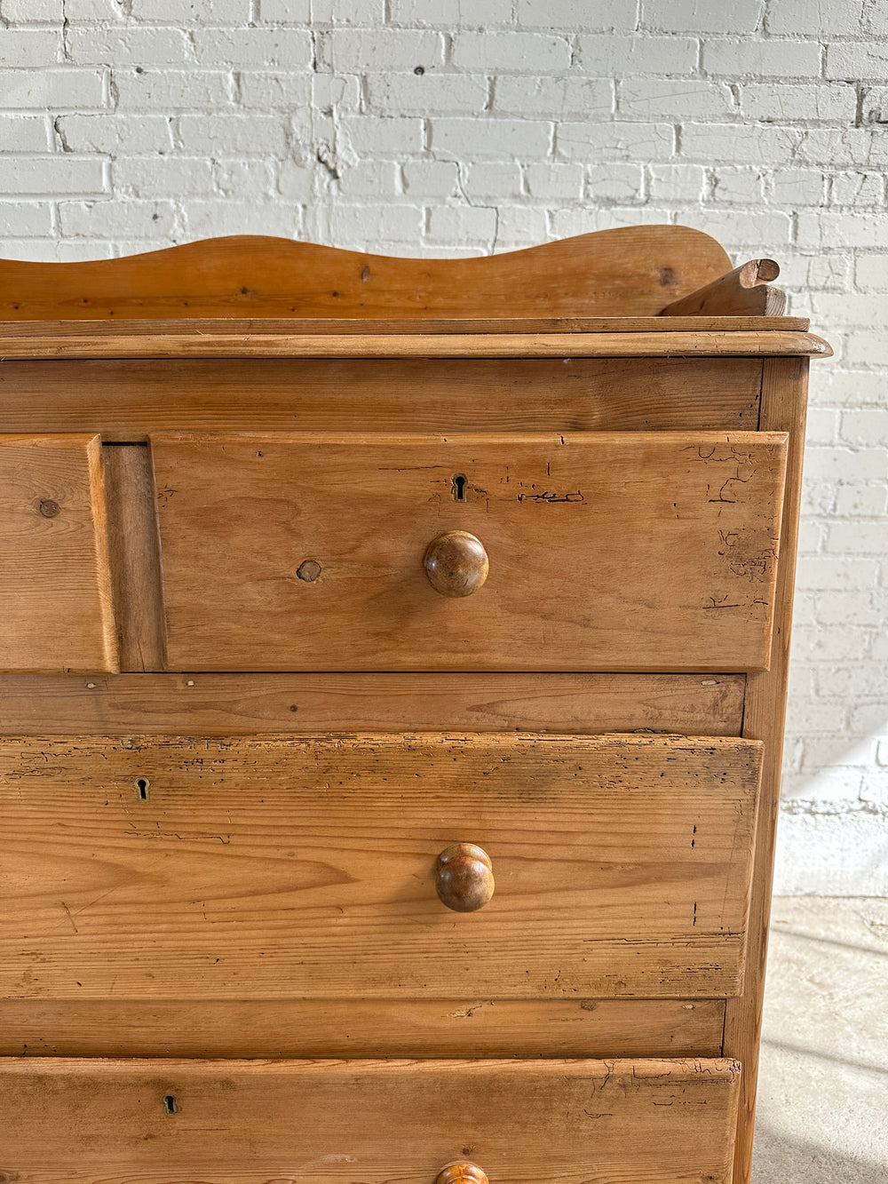 Antique Pine English Chest of Drawers with Flared Upstand c. 1880