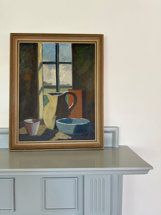 Kitchen Window: Vintage Oil on Canvas