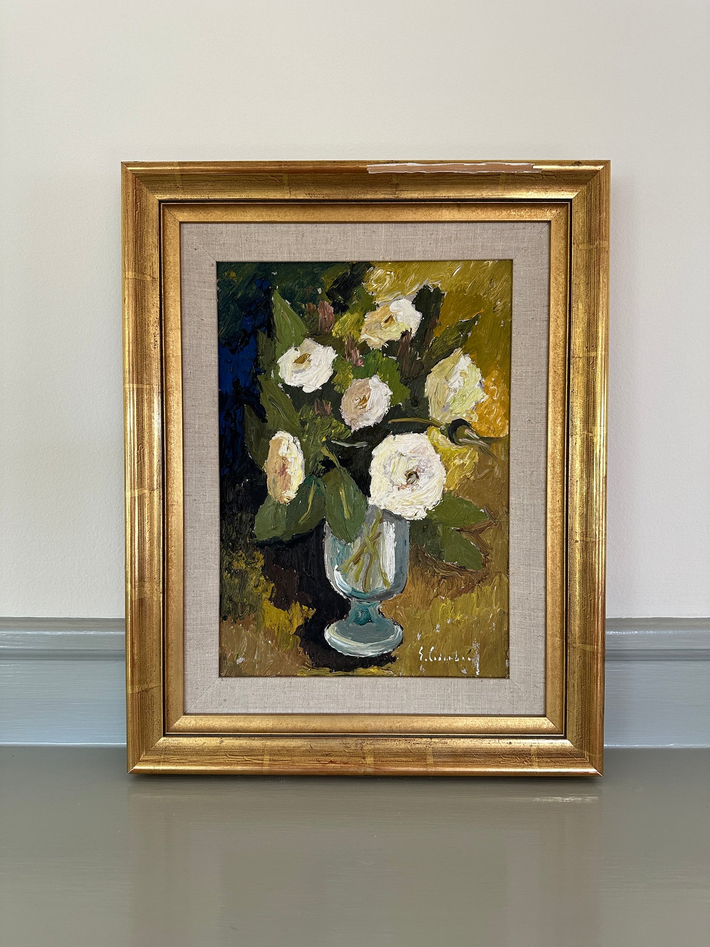 Flowers in Vase: Vintage oil on board