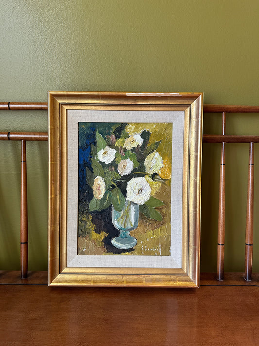 Flowers in Vase: Vintage oil on board