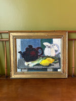 Teapot with Leeks: Vintage Oil on Canvas