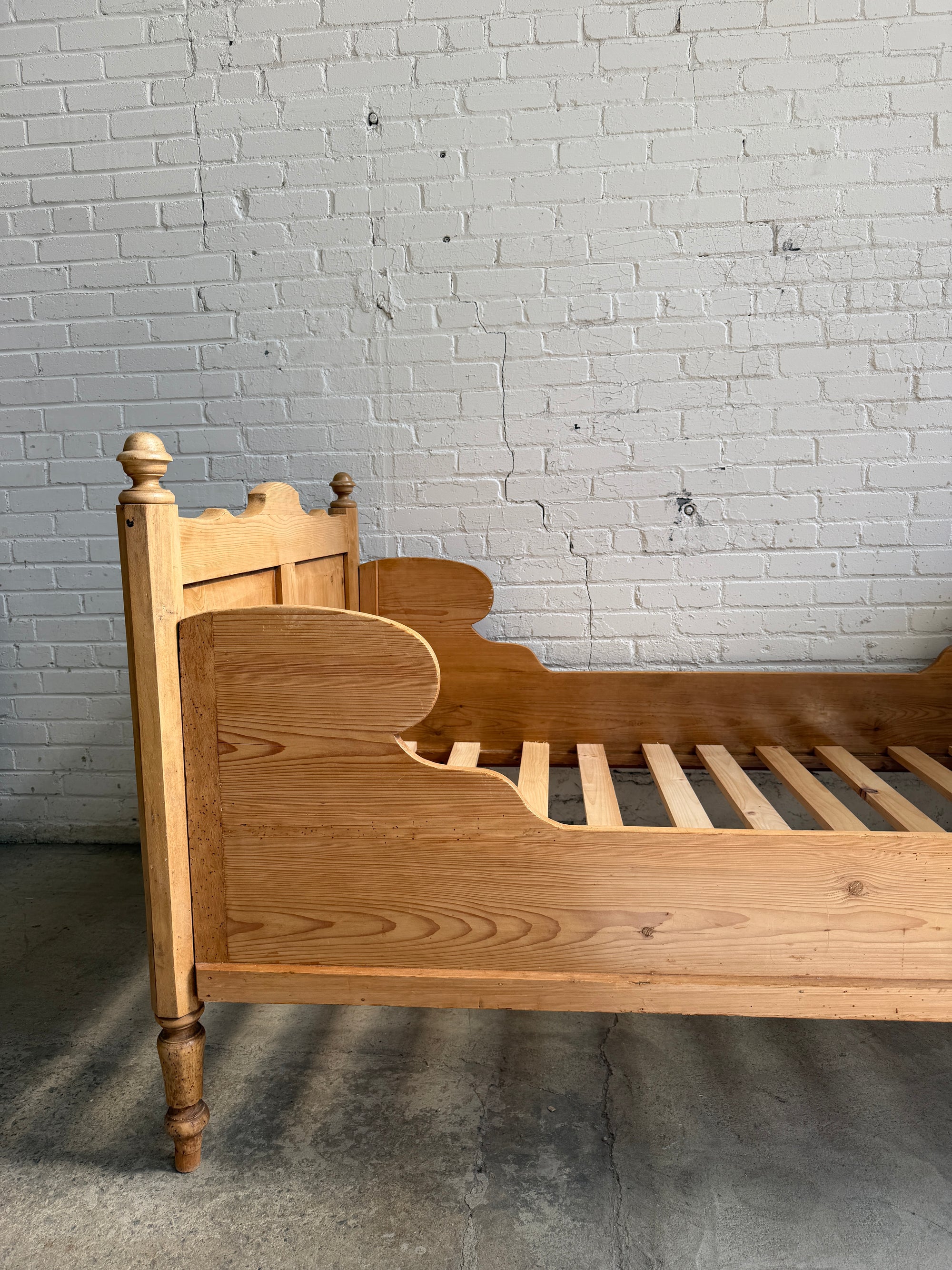 Antique Pine Bed with Rounded Side Rails, c. 1900