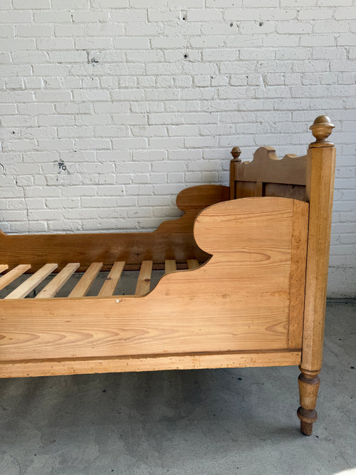 Antique Pine Bed with Rounded Side Rails, c. 1900