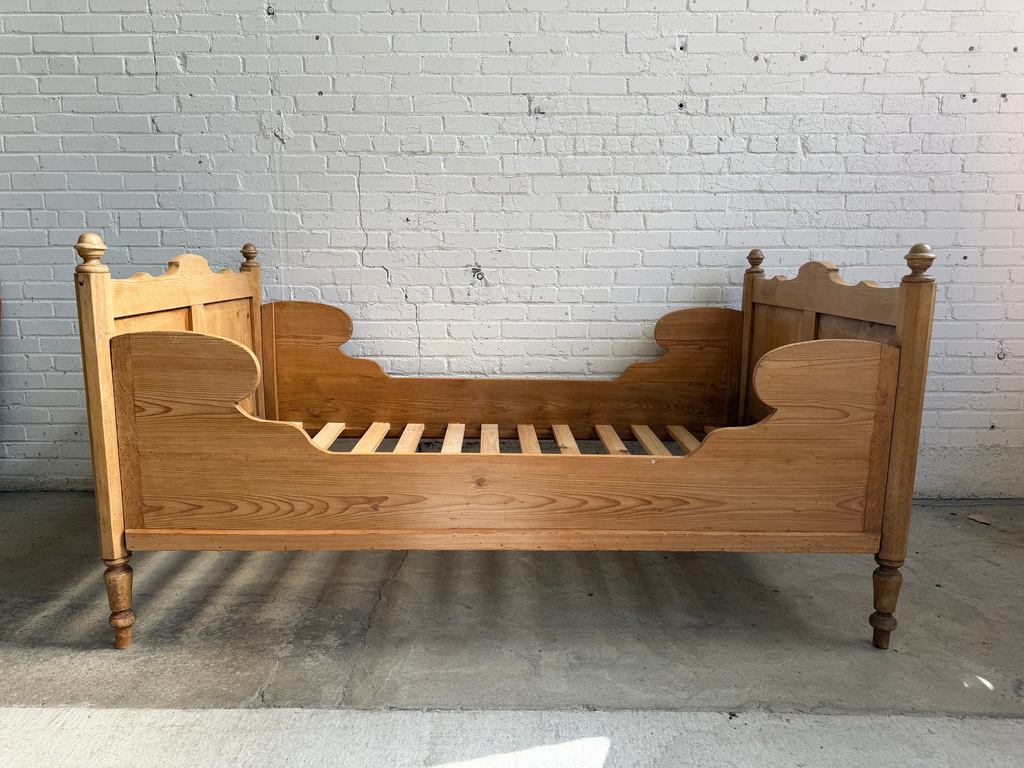 Antique Pine Bed with Rounded Side Rails, c. 1900