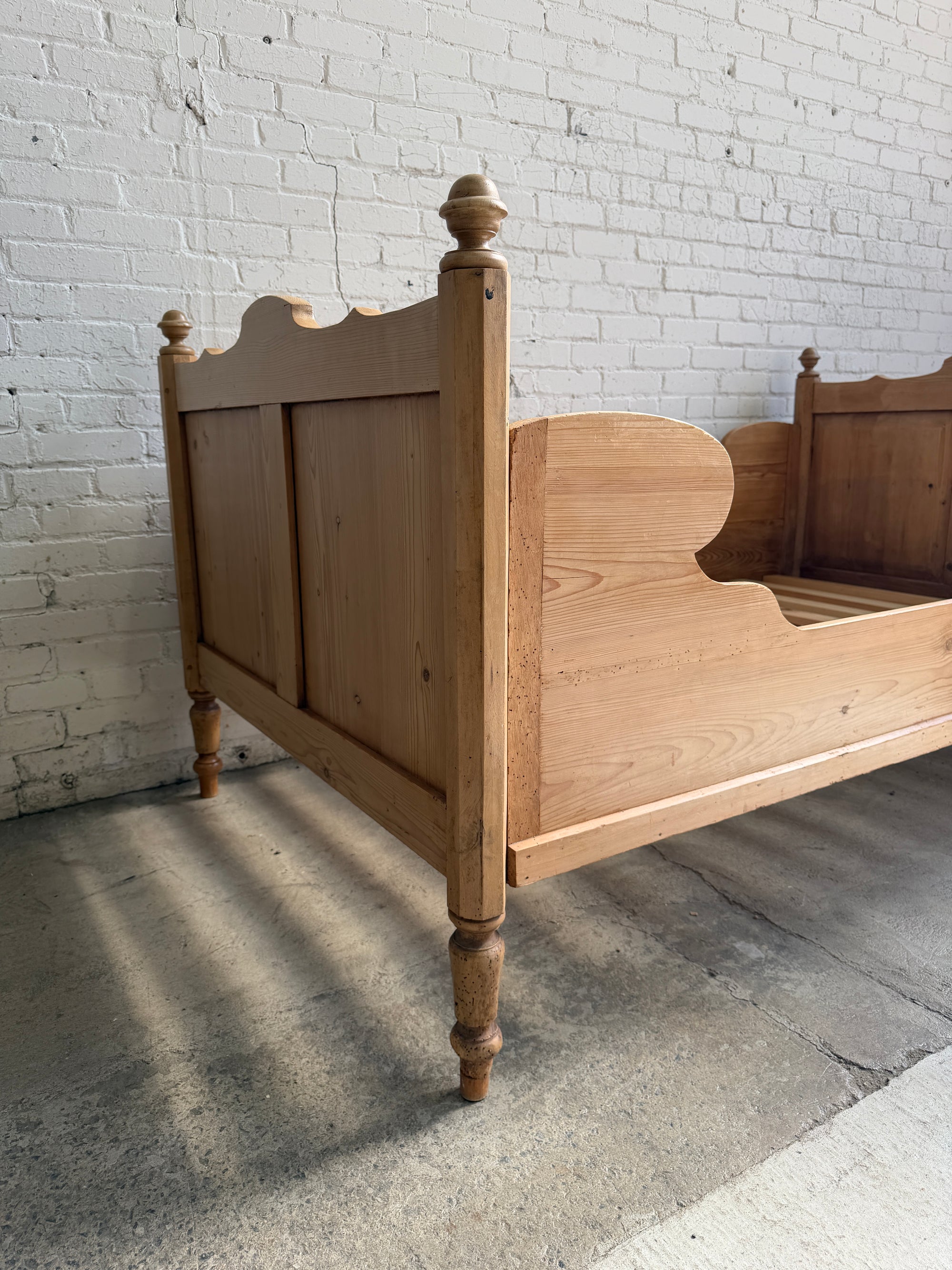Antique Pine Bed with Rounded Side Rails, c. 1900