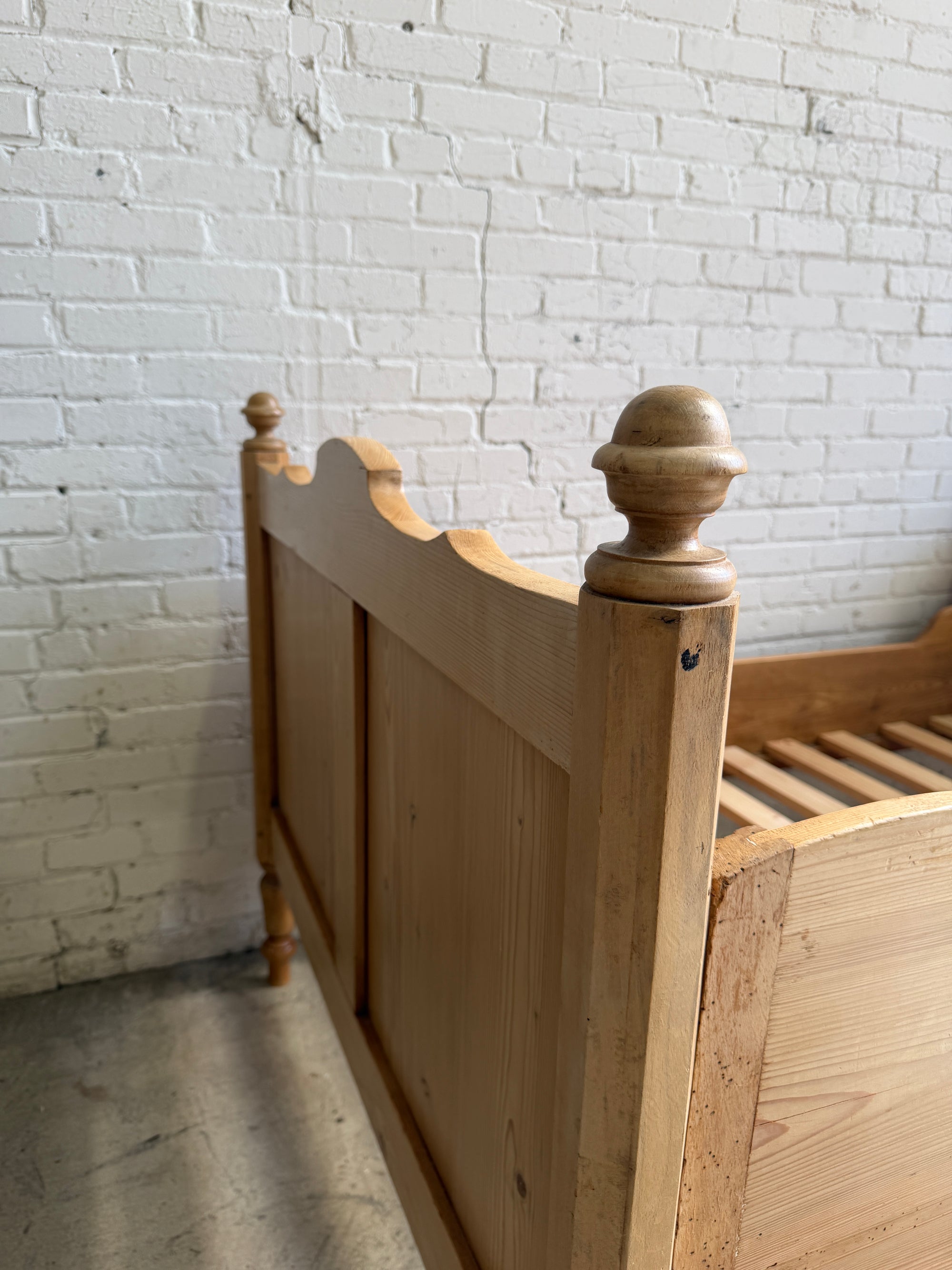 Antique Pine Bed with Rounded Side Rails, c. 1900