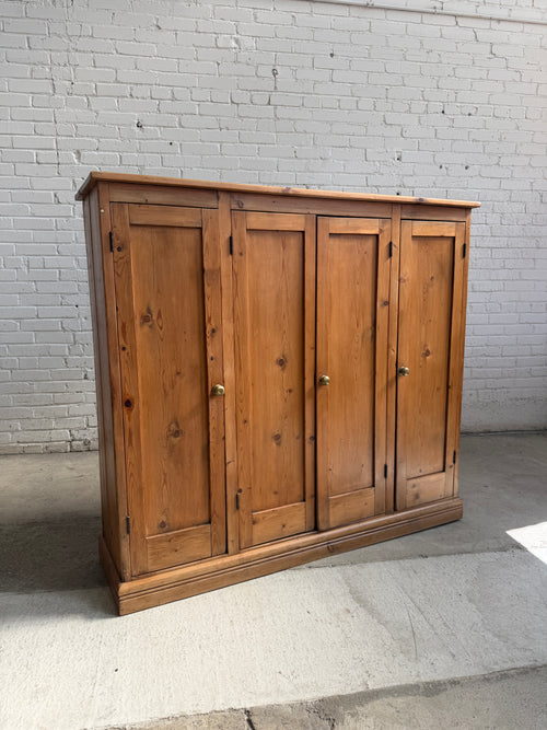 Antique Pine English Four Door Cupboard c. 1900