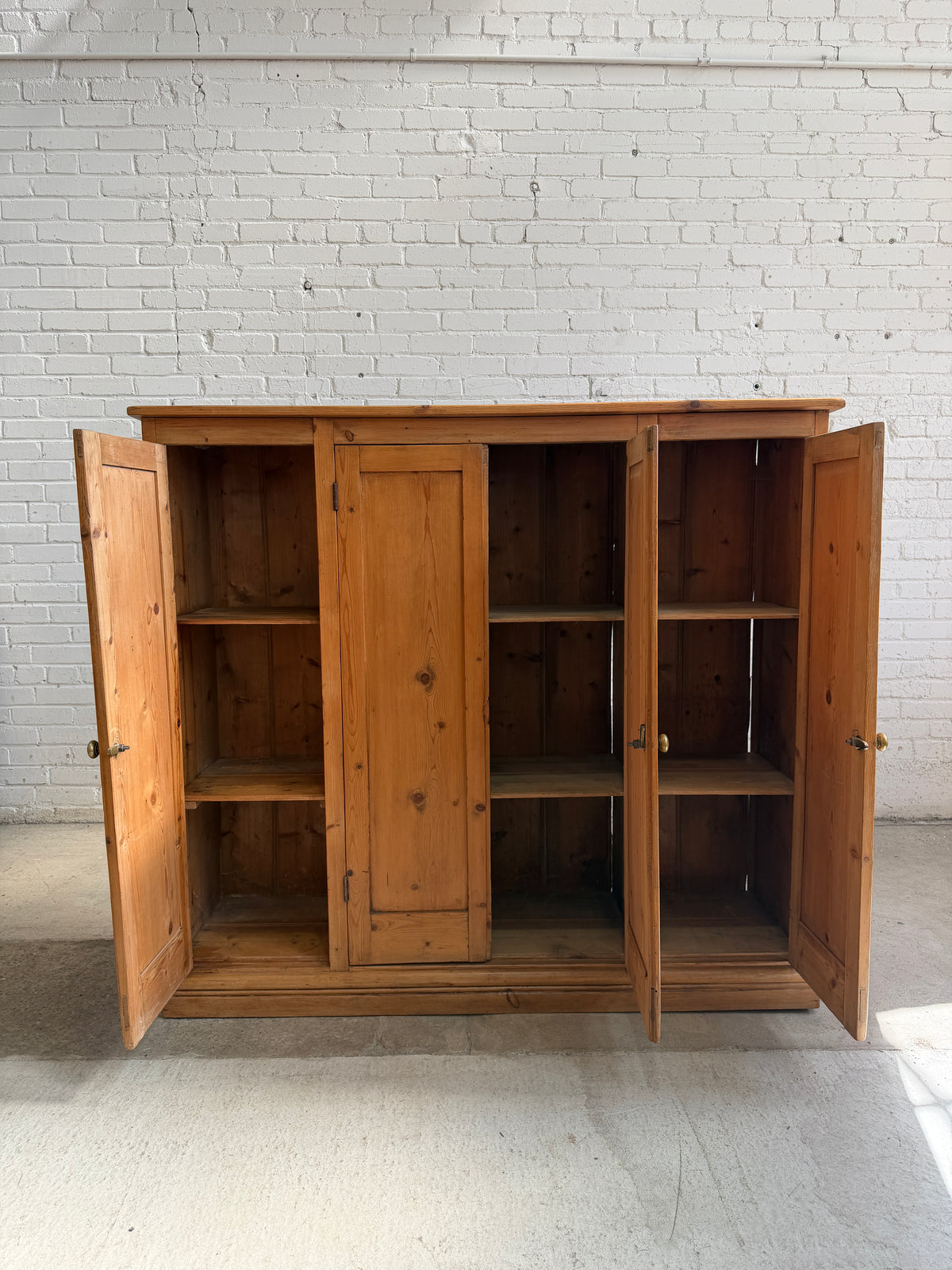 Antique Pine English Four Door Cupboard c. 1900