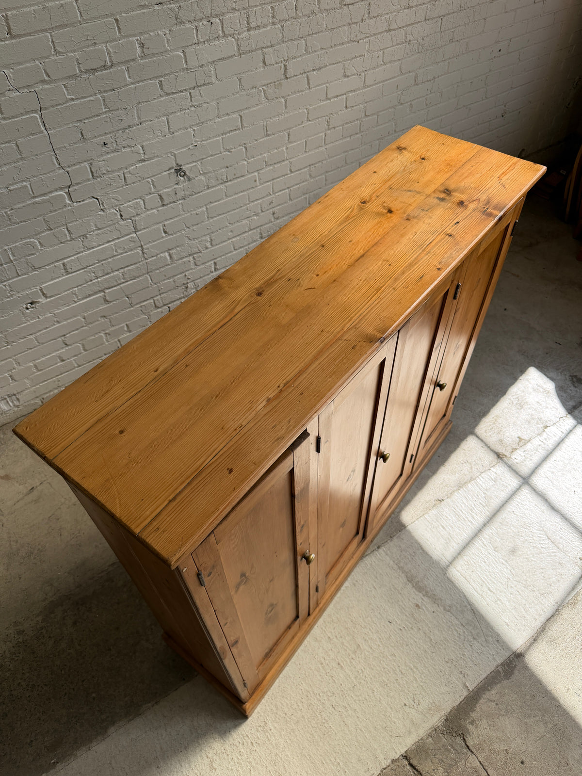 Antique Pine English Four Door Cupboard c. 1900