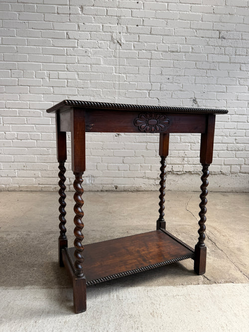 An Antique English Oak Barley Twist Side Table c. 1910