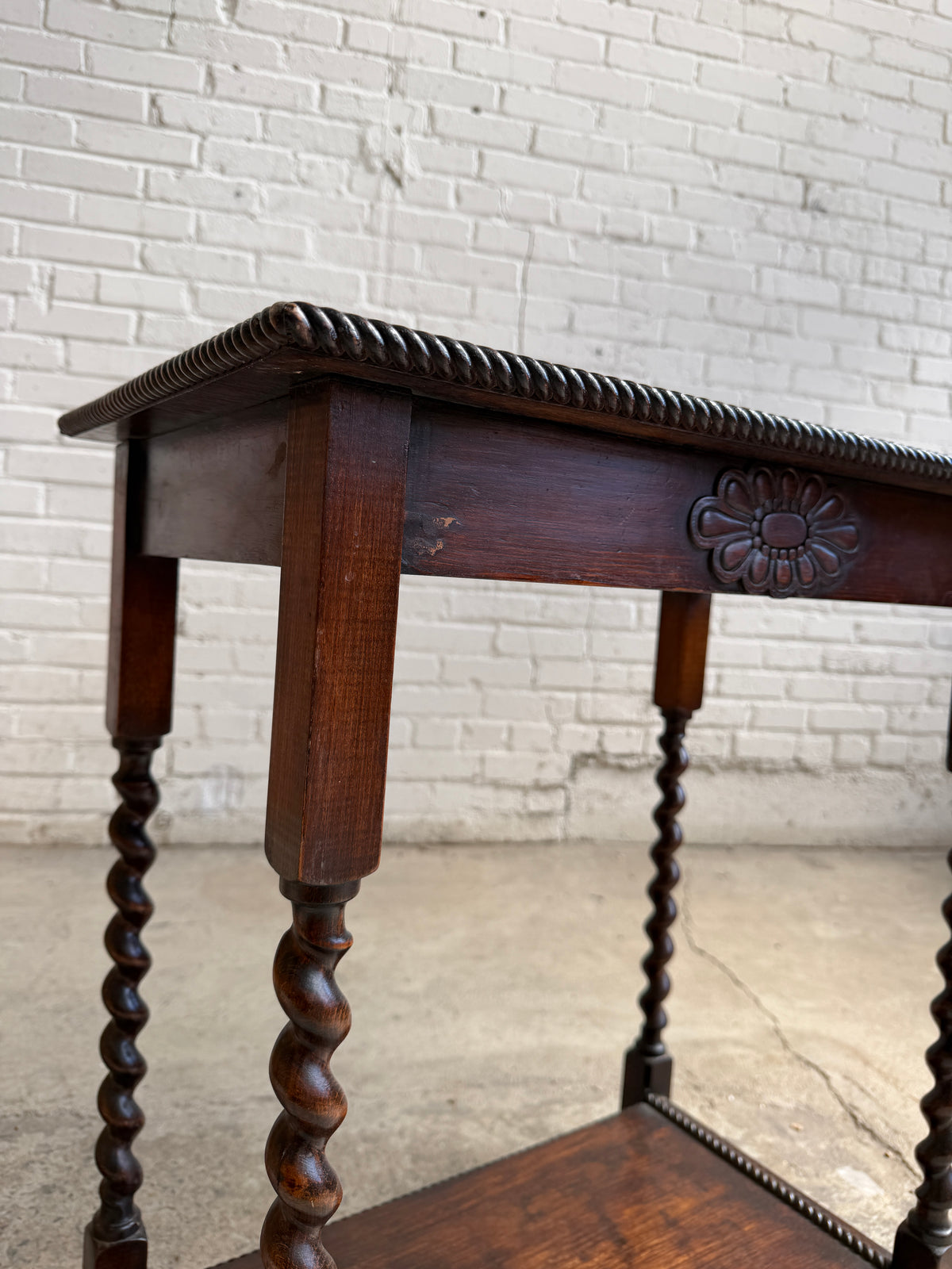 An Antique English Oak Barley Twist Side Table c. 1910