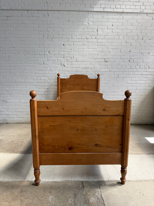 Antique Pine Sleigh Bed with High Headboard