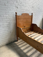 Antique Pine Sleigh Bed with High Headboard
