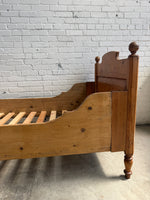 Antique Pine Sleigh Bed with High Headboard