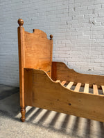 Antique Pine Sleigh Bed with High Headboard