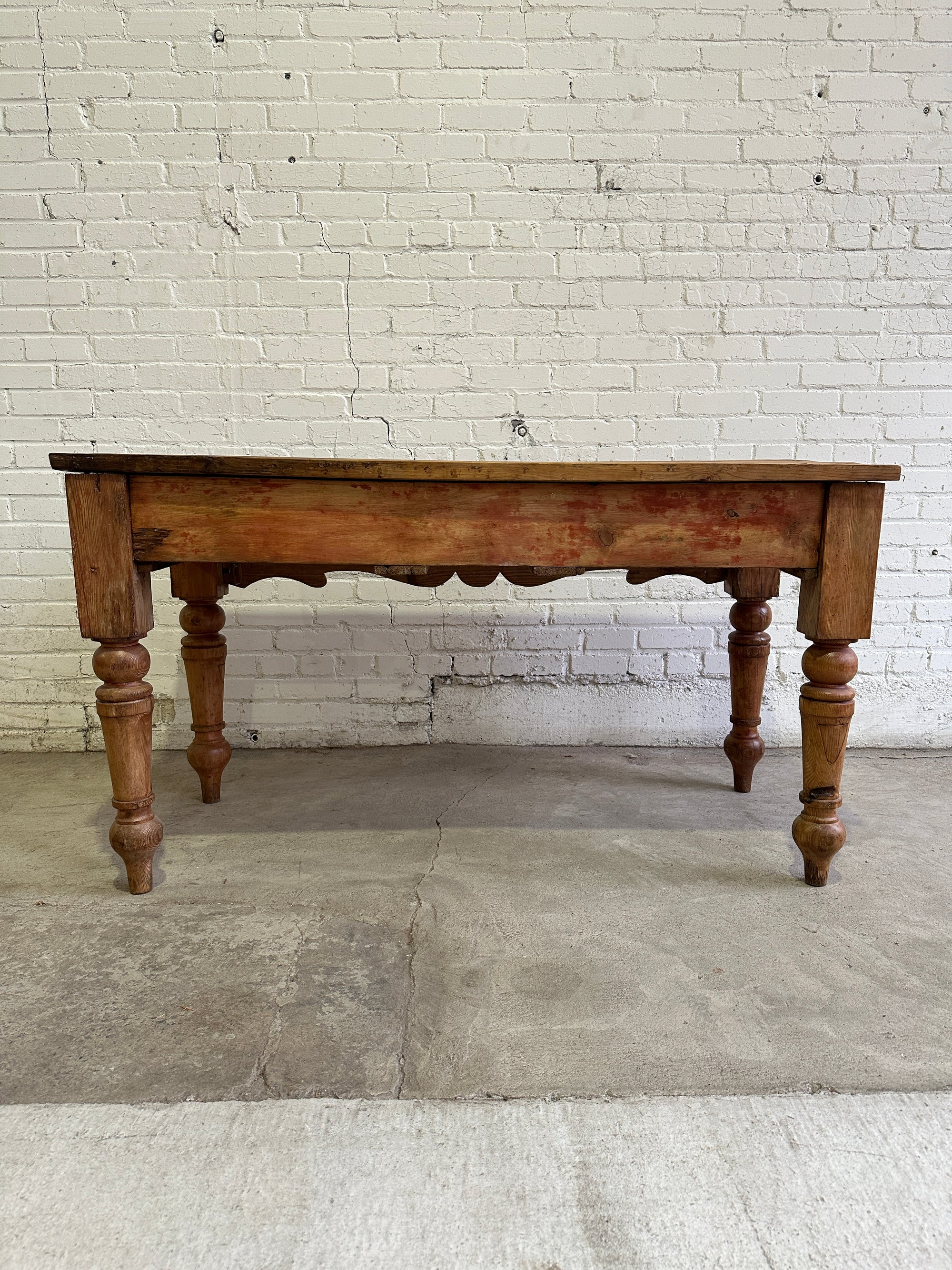 **On Hold** Antique Pine Harvest Table with Glass Knobs c. 1840