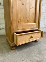 A Tall and Narrow Antique Pine European Cupboard with Bottom Drawer c. 1900
